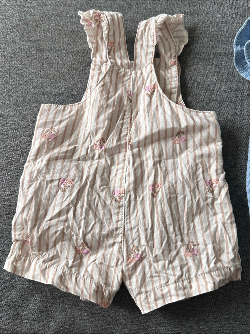 Unbranded Girls' Blue Ribbed Romper and Cream Floral Stripe Romper Set